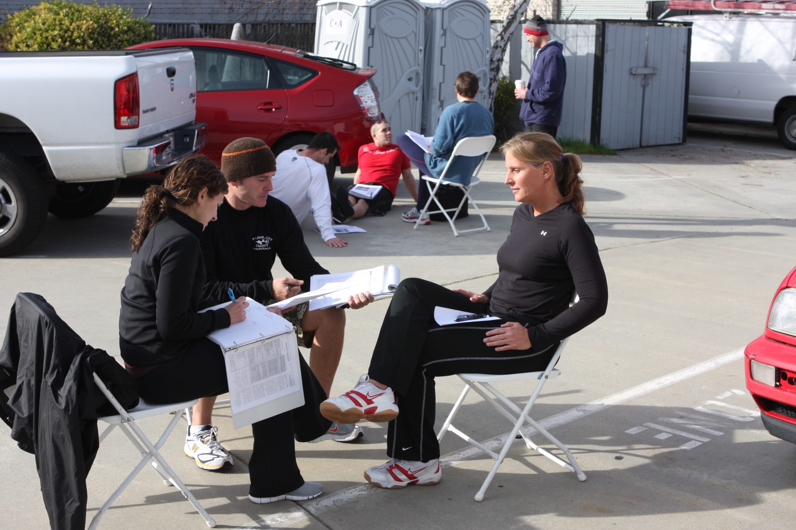 CrossFit athletes study together during a seminar. 